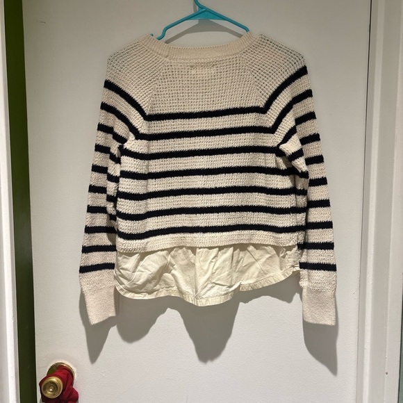 Maeve by Anthropologie Black and Cream Striped Sweater with Button Down Hem - Picture 4 of 5